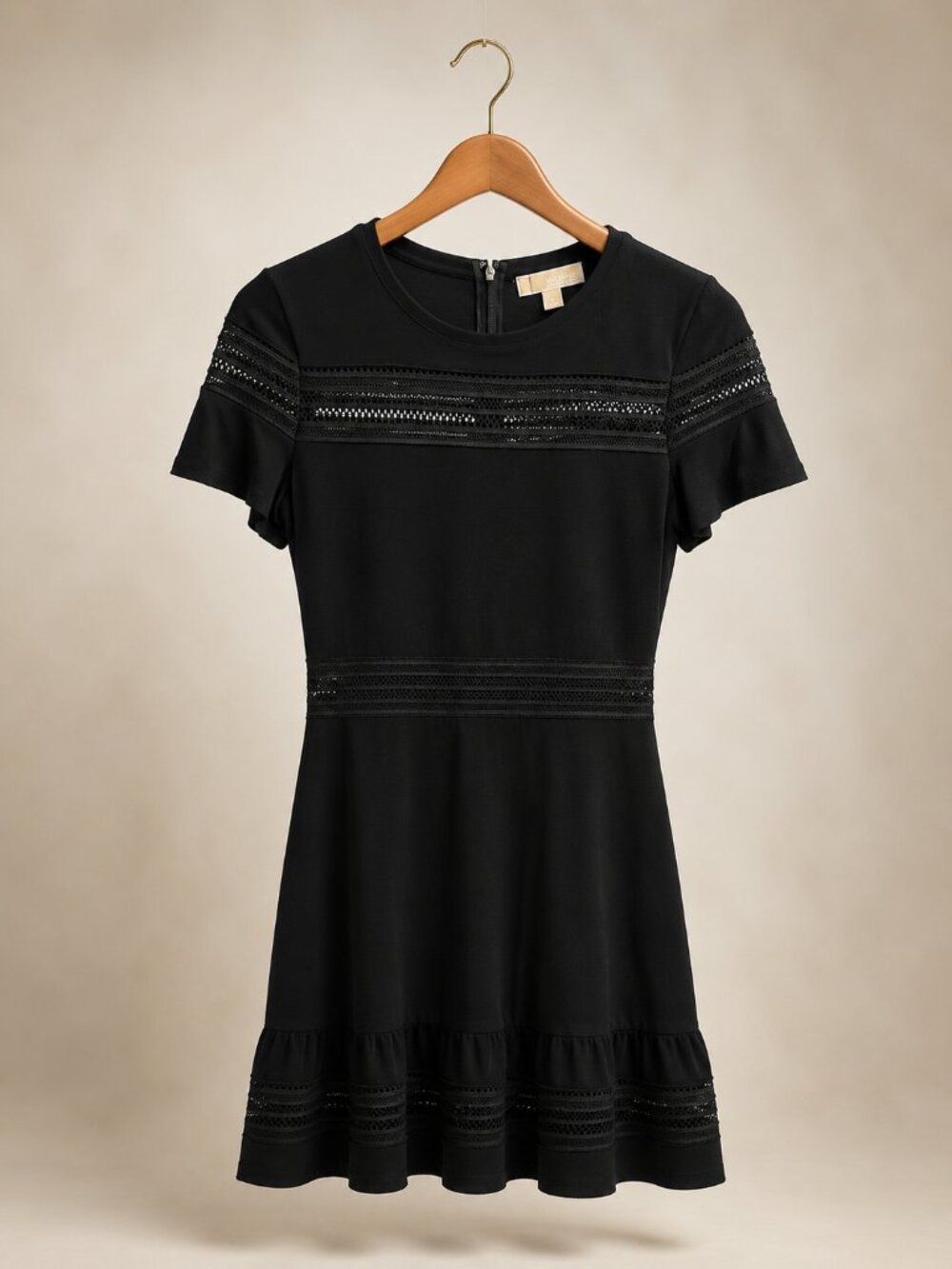 Michael Kors Black Fit & Flare Dress | Lace Detail | Flutter Sleeves | Size Medi